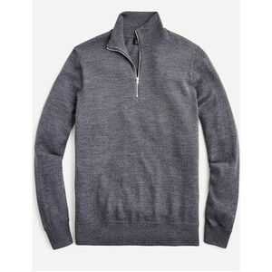 J Crew Mens Washable Merino Wool Sweater XL Grey 1/2 Zip Pullover Preppy Classic
